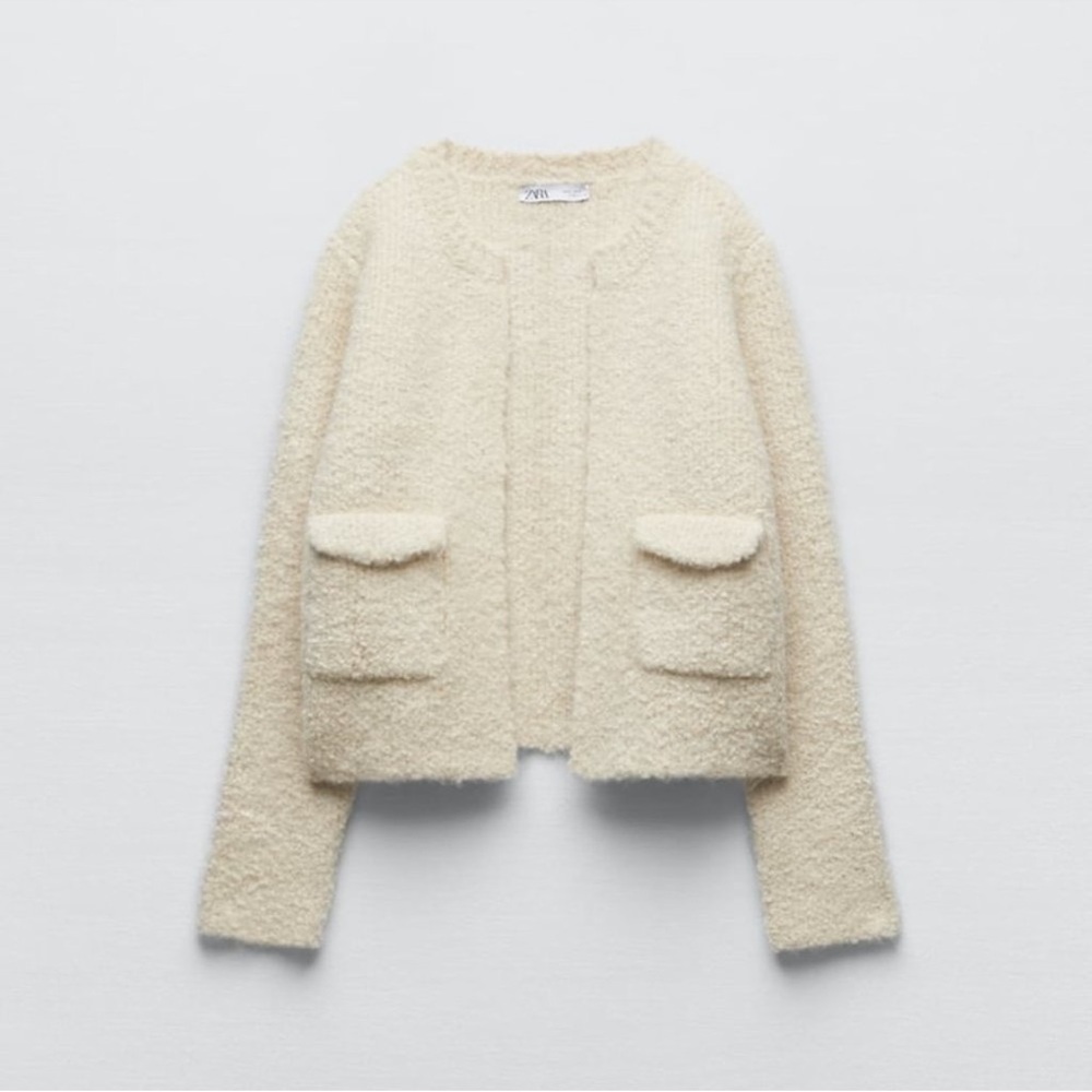 ZARA BOUCLÉ KNIT CARDIGAN ECRU - REF. 4331/171 Small